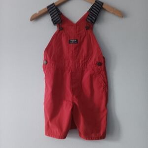 OshKosh B’gosh Classic Cotton Red Overalls Navy Stripe Suspenders 3T